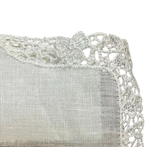 Vtg Irish Linen Wedding Handkerchief White Lace Trim Hanky Something Old - Picture 4 of 5